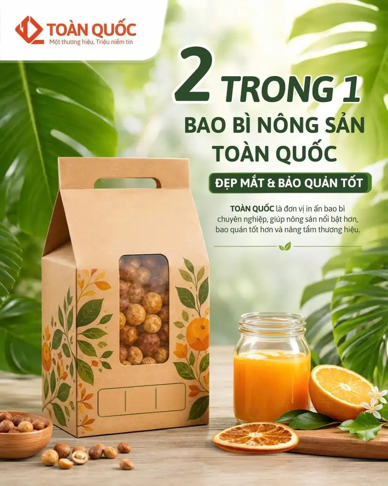 Hộp kraft quai xách có cửa sổ đựng hạt sấy